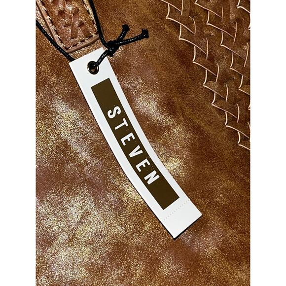 Steve Madden Shay Fax Leather Fringe Trim Large Tan Bucket Tote NWT MSRP $95 - Picture 7 of 8